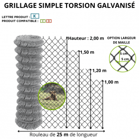Grillage simple torsion galvanisé - rouleau de 25m