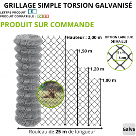 Grillage simple torsion galvanisé - rouleau de 25m