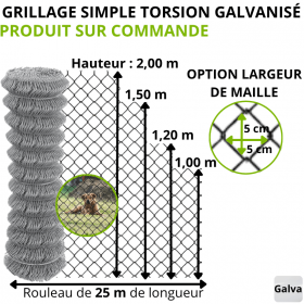 Grillage simple torsion galvanisé - rouleau de 25m