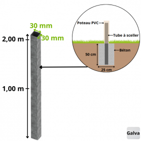 Tube de fixation en alu pour clôture PVC
